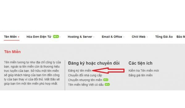  Lựa chọn Đăng ký tên miền để đến trang đăng ký - Cách chọn tên miền