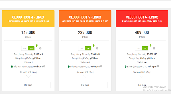 Bảng giá Hosting Linux ở Mắt Bão