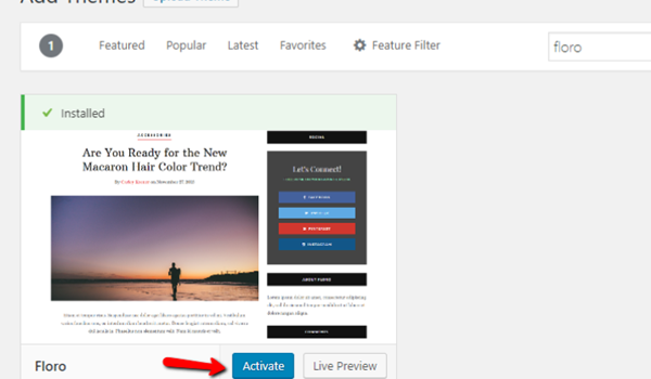 Bước 4: Nhấn vào nút Activate lên để kích hoạt theme.