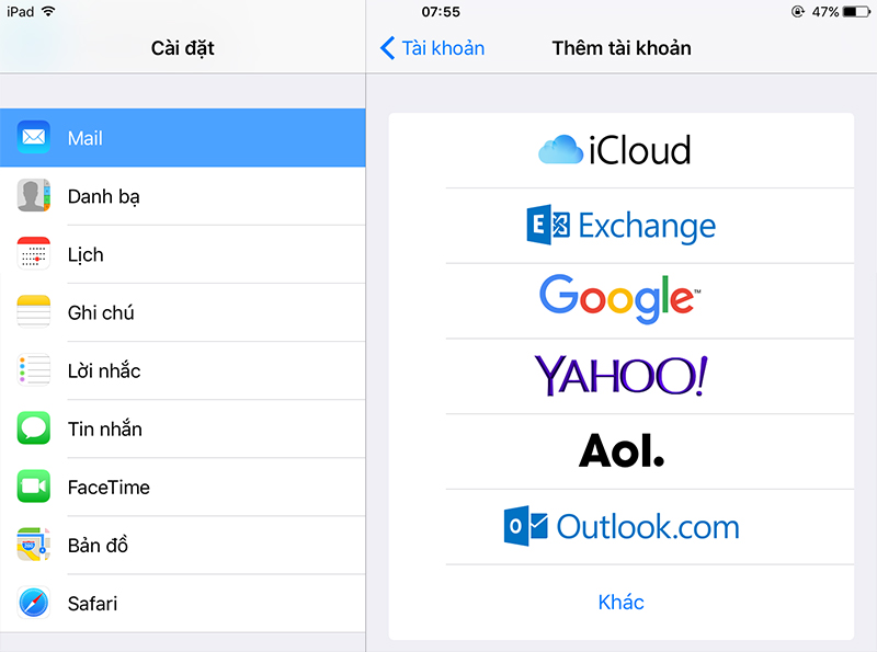 Cách thêm Email trên điện thoại cho hệ điều hành iOS (iPhone, iPad)