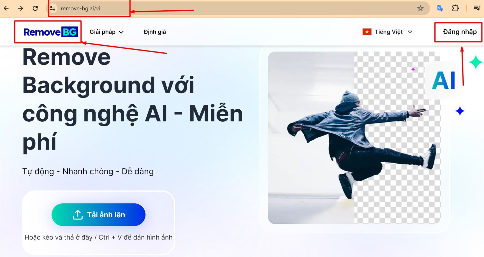 Truy cập vào trang web trưc tuyến Remove.bg