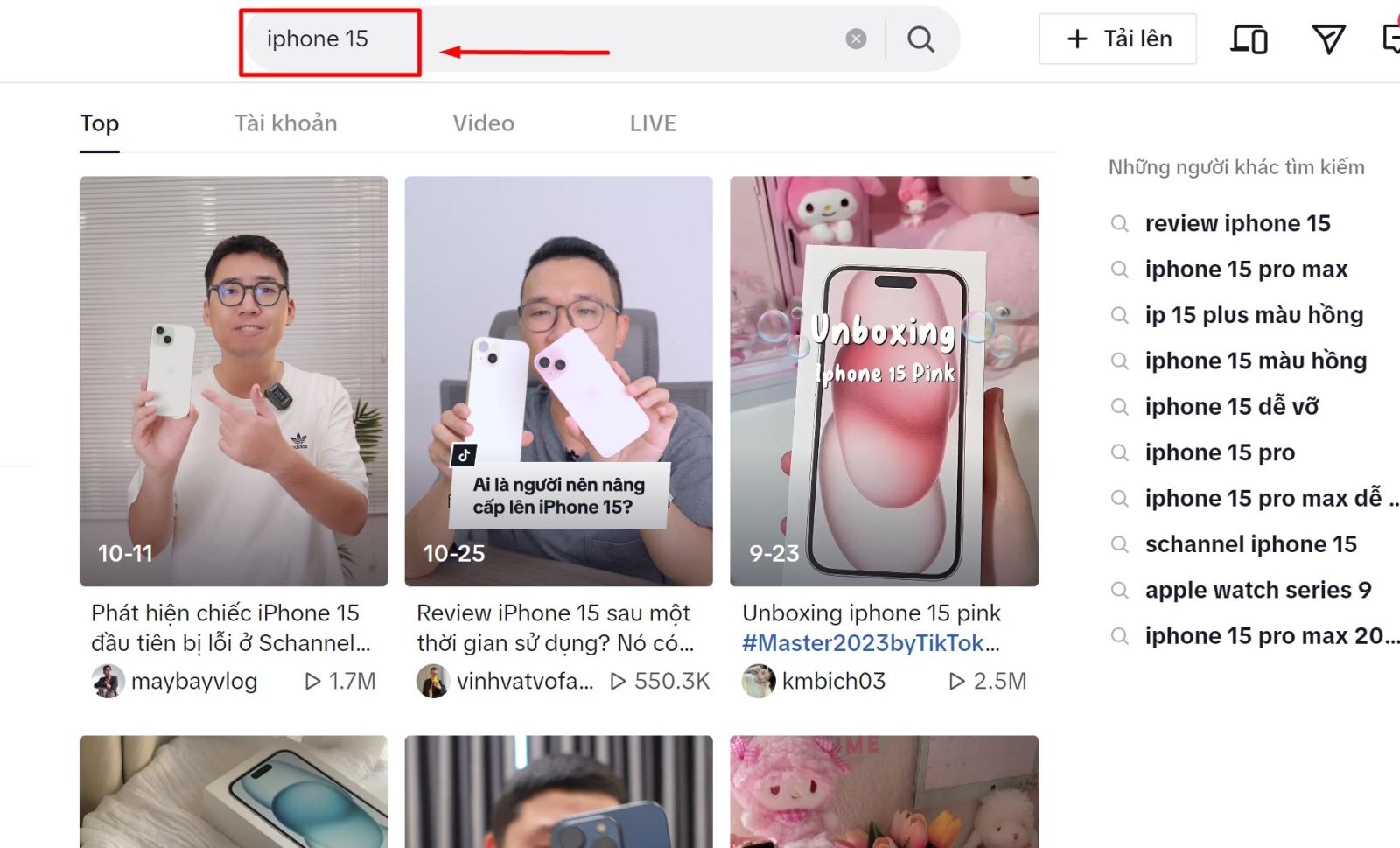 Bước 1 tìm kiếm từ khóa để tìm video reup tiktok