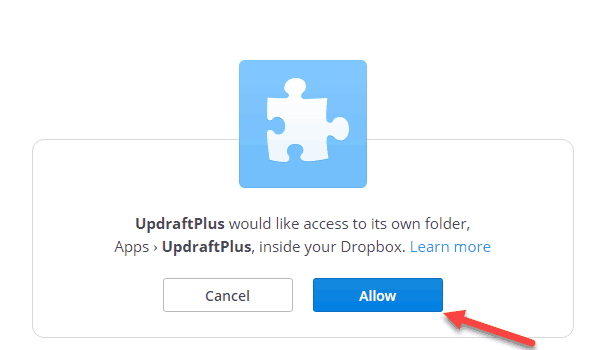 Cấp quyền truy cập tài khoản Dropbox cho UpdraftPlus